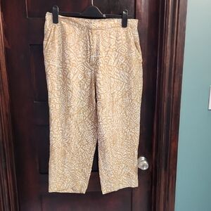 Women's Tan Patterned Linen-blend Pants